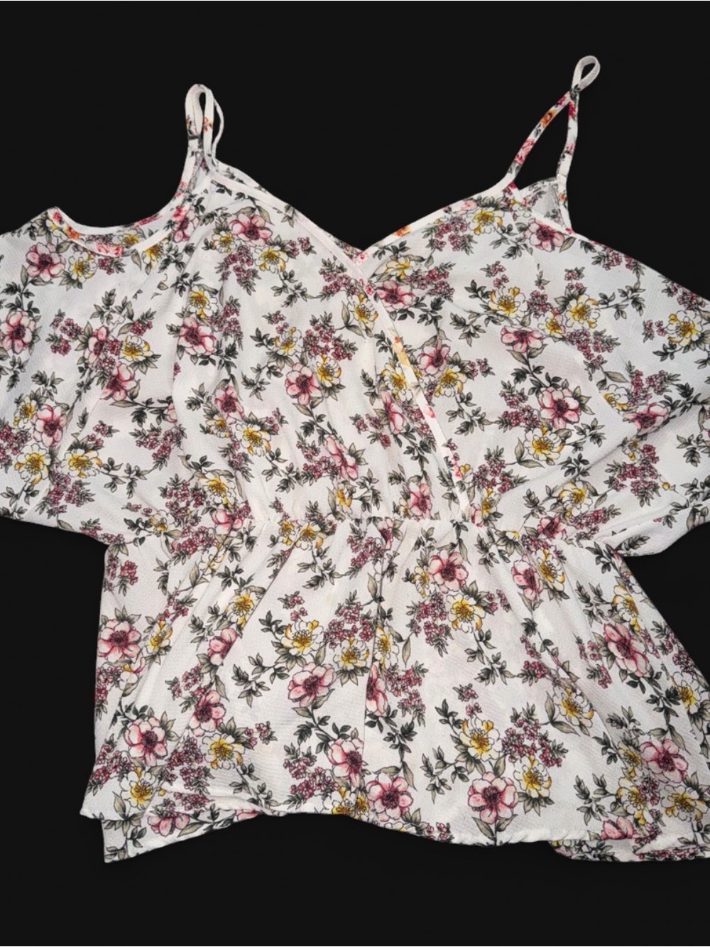 Marci Floral Cold-Shoulder Camisole Top - White with Pink & Yellow Flowers